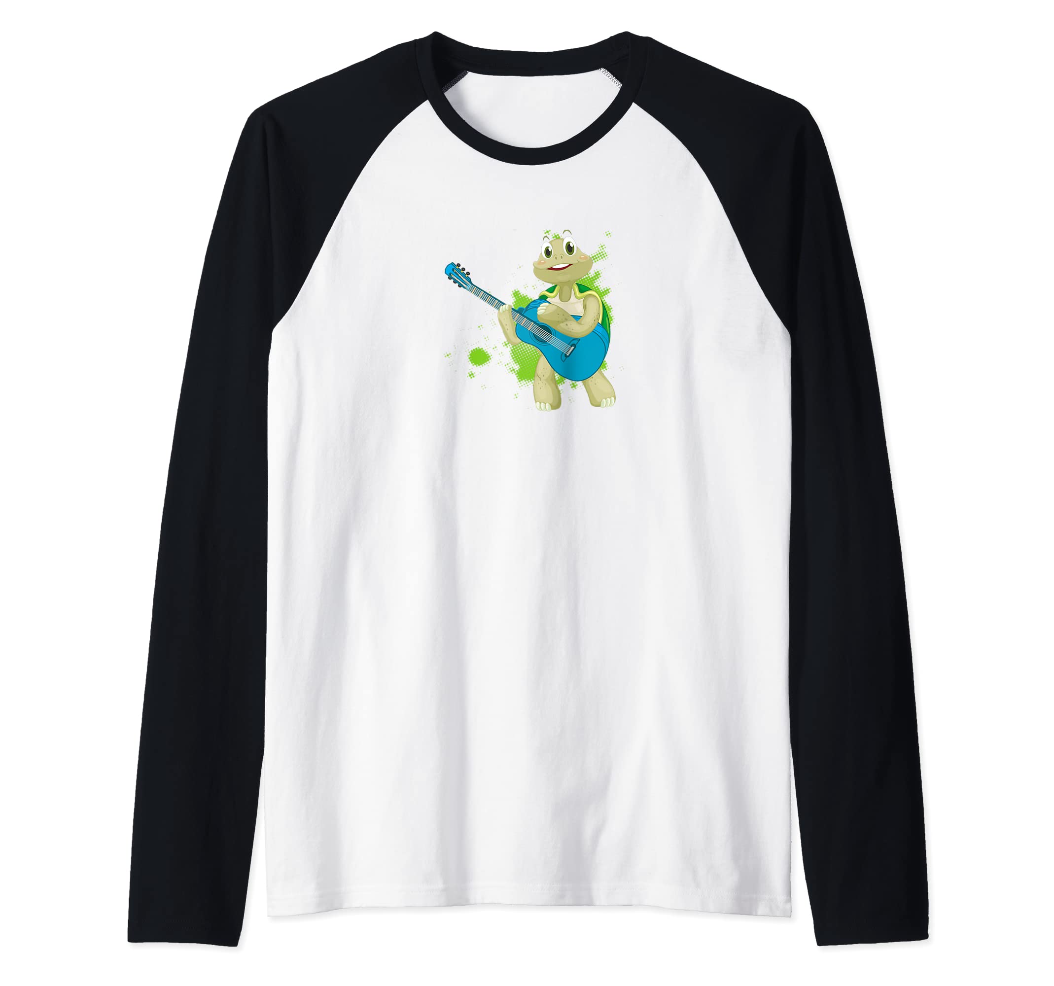 Turtle Playing Acoustic Guitar Musical Fans Band Reptiles Raglan Baseball Tee