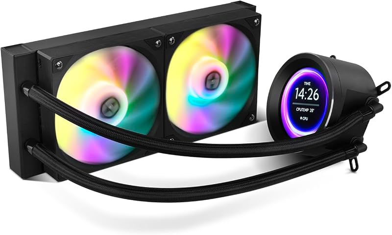 X-240 LCD BLACK - Refrigeración líquida ARGB con pantalla LCD personalizable, Intel y AMD, 2 ventiladores 120mm control PWM, bomba base de cobre, radiador doble aluminio, negro