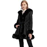 AOWITH Suede Jacket With Faux Fur Collar for Women,Winter Warm Coat with Belt Outerwear