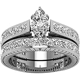 White Gold Filled Bridal Sets Marquise Cut Cz Engagement Ring 2pcs Womens Wedding Ring Sets