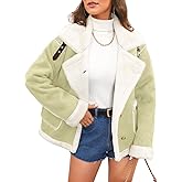 ChiaoLezhee Women's Faux Suede Sherpa Lined Jacket, Oversized Fur Lapel Coat, Winter Warm Outfit Trendy