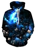 chicolife Unisex 3D Novelty Galaxy Print Pockets Pullover Hooded Sweatshirt for 