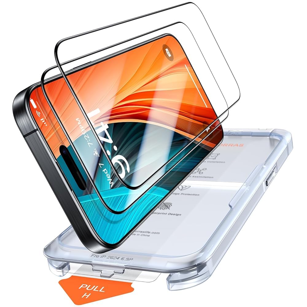 TORRAS Military-Grade Shatterproof for iPhone 16 Pro Screen Protector [9H+ Aerospace Tempered Glass＆ One-Step Installation] Full Coverage Fit Bubble Free Top-Notch Protection, 2 Pack, GlassGo X