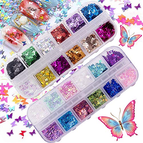 Download 24 Color Butterfly Nail Glitter Sequins Awecot 3d Butterfly Nail Sequin Acrylic Paillettes Laser Butterfly Decals For Women Girls Decoration Nail Art Design Pricepulse