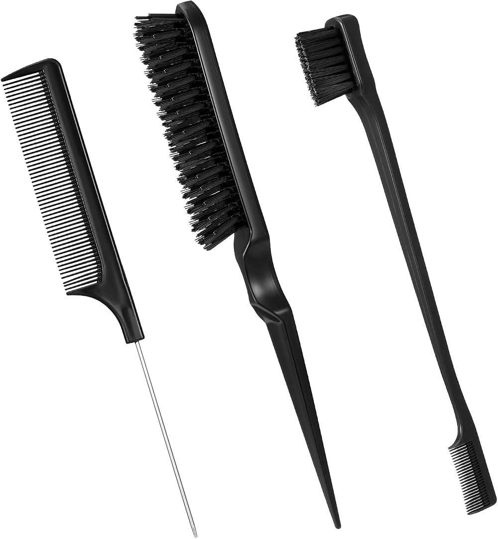 Dacitiery 3 Pcs Slick Brush Set Hair Teasing Edge Control Rat Tail Comb