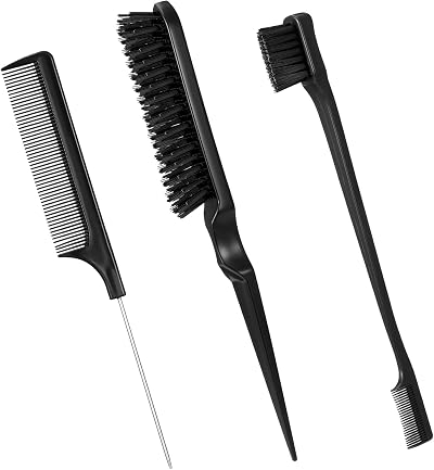 Dacitiery 3 Pcs Slick Brush Set Hair Teasing Edge Control Rat Tail Comb