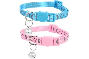 HAWILLOSCH 2Pcs Reflective Cat Collar with Bell Neckwear for Cats Pink Sky Blue Breakaway Safety Design