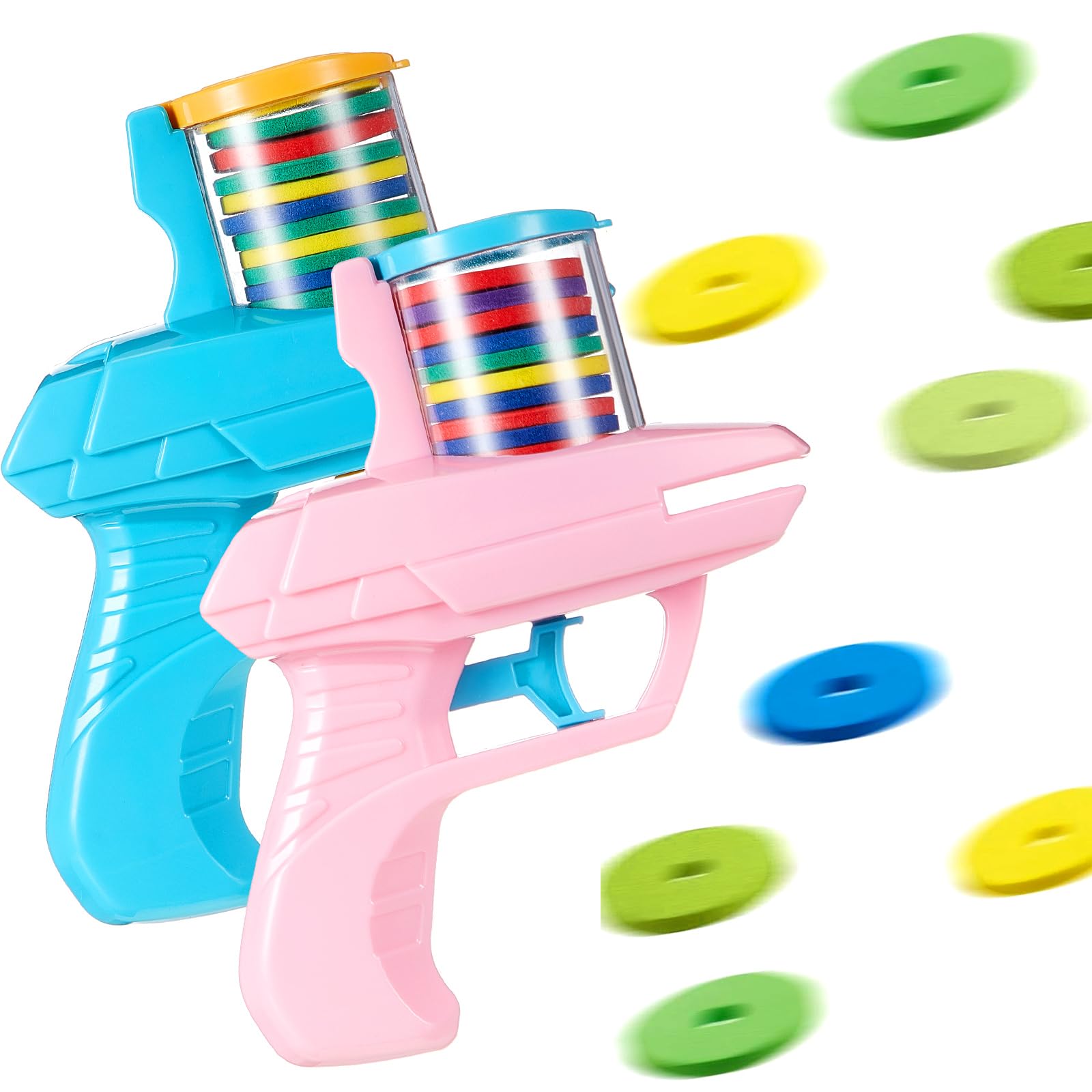 Photo 1 of Sumind 2 Pcs Foam Disc Shooter Zip Shot Shooter Disc Launcher (Sky Blue,Pink)