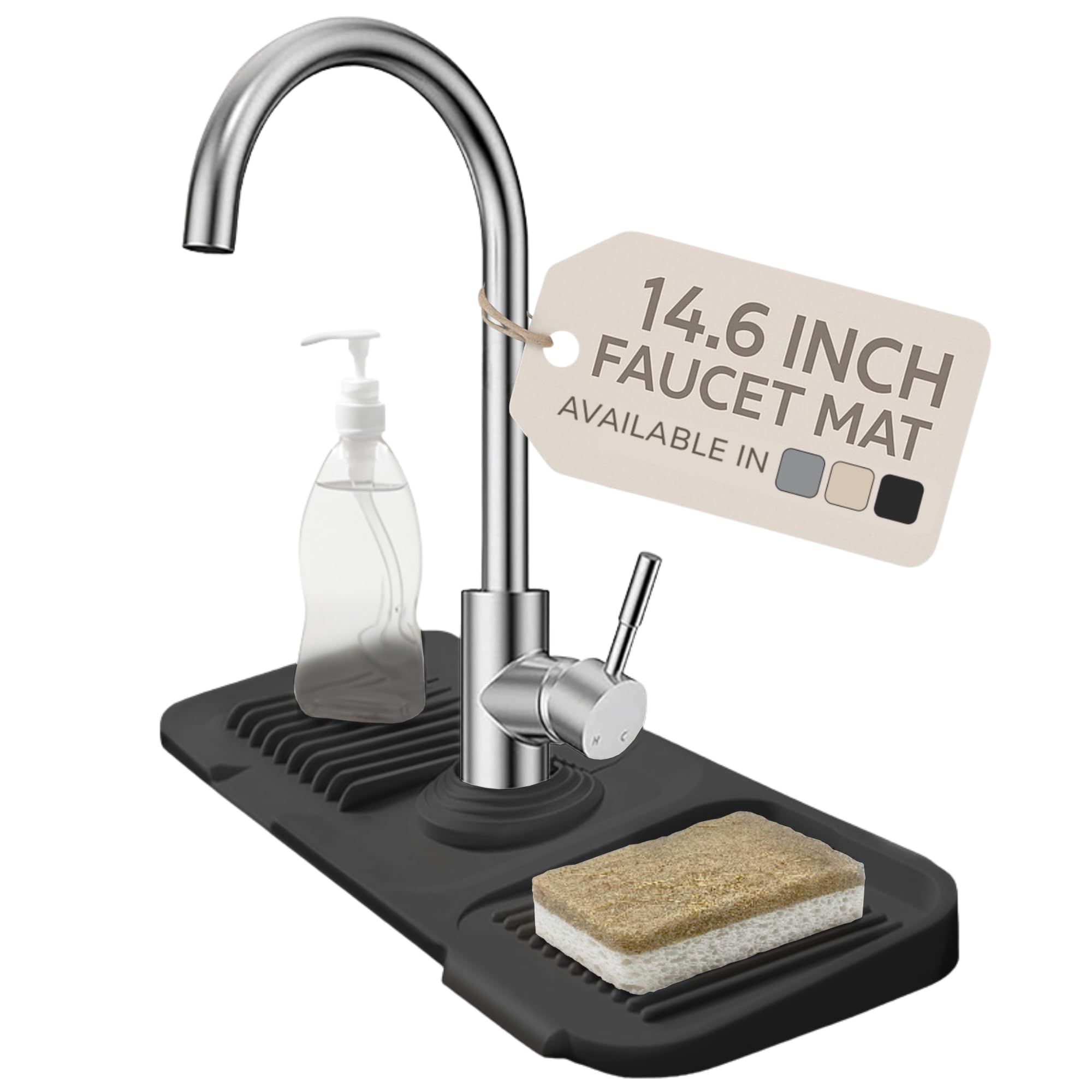 Photo 1 of 14.6” Silicone Faucet Mat For Kitchen Sink, Kitchen Sink Splash Guard Behind Faucet, Kitchen Faucet Mat For Kitchen Sink, Kitchen Sink Faucet Mat Splash Guard and Sink Water Splash Guard (Black)