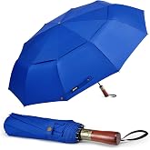 G4Free 54 Inch Large Windproof Golf Umbrella Compact Umbrellas for Rain | Vented Double Canopy, Auto Open Close, Wooden Handle, Oversized Folding Umbrella, 10 Ribs, for Travel/Commute, 2 people