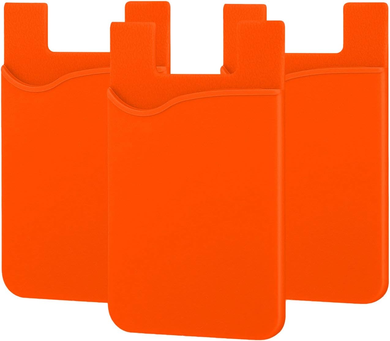 PhoneVillageUSA Cell Phone Card Wallet. Silicone Card Wallet with 3M Adhesive. Universal Compatible, iPhone, iPad, Android etc. (Orange)