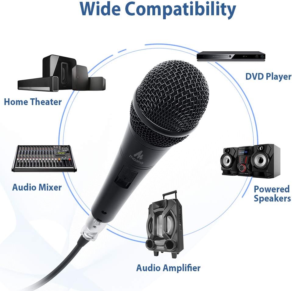 Dynamic Karaoke Wired Microphone, MAONO AU-K04 Professional Handheld Cardioid Vocal Mic with 19 ft XLR Cable for Karaoke Singing, Speech, Wedding, Stage, Outdoor Activity: Musical Instruments