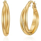 LOYATA Chunky Gold Hoop Earrings for Women-14K Gold Plated Big Thick Double Twist Hoop Huggie Earrings Trendy Hypoallergenic Statement Hoops Earring Fashion Waterproof Jewelry Gifts for Women