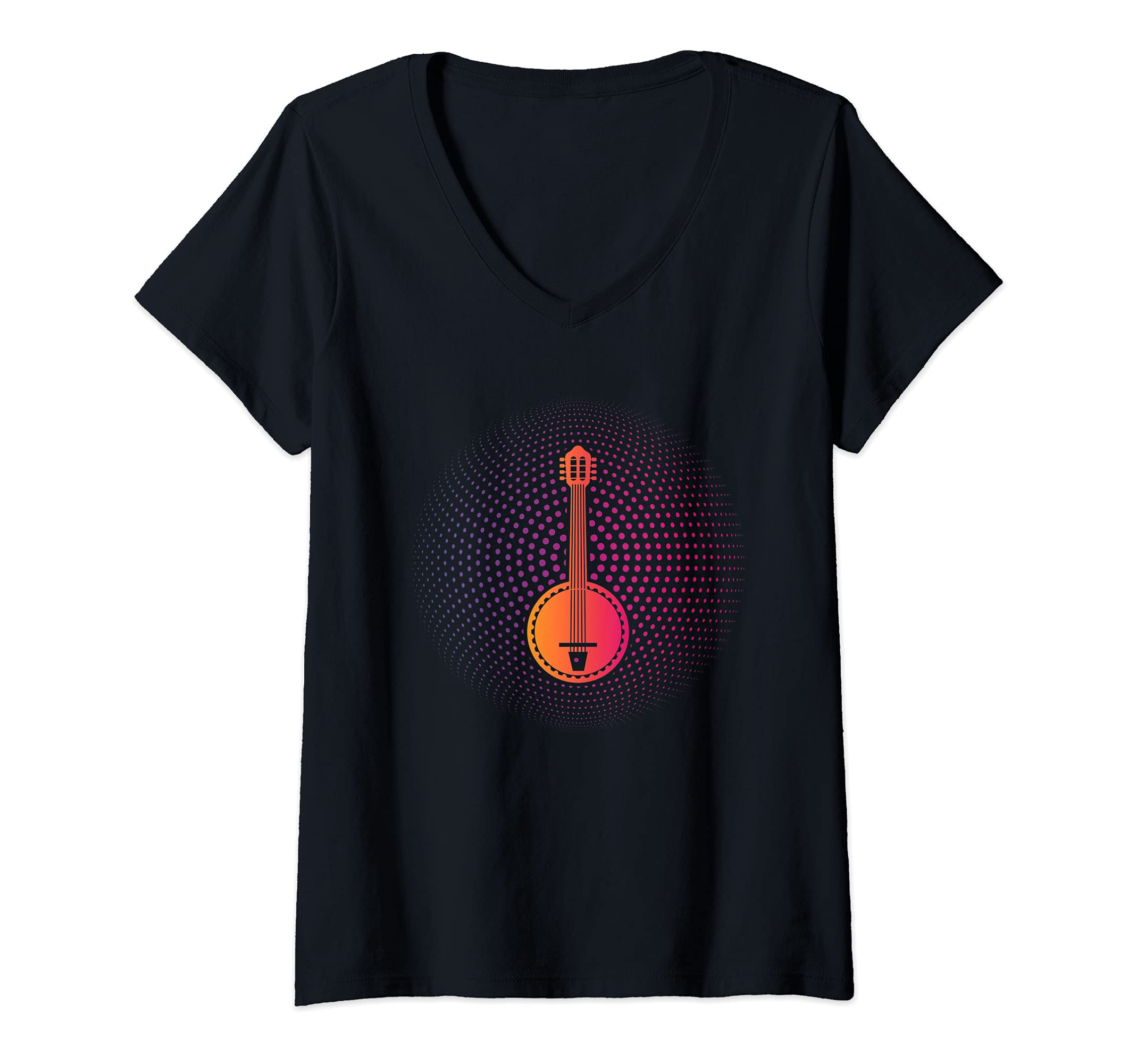 Womens Banjo Bluegrass Musical Instruments Banjo Guitar V-Neck T-Shirt