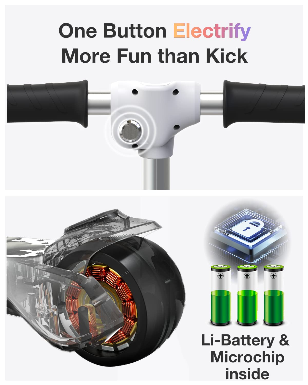 Elecorange Balance Electric Scooter for Kids Ages 2-9, 2025 Upgraded, Long Range, Friendly Thumb Throttle, Solid Wide Light Up Deck & Wheels, Adjustable Height, 5Mph Safe Limit, 60min Riding, Foldable