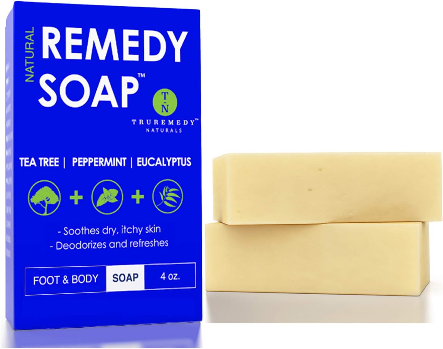 Remedy Natural Tea Tree Oil Soap Bar for Men/Women (Pack of 2) – w/Peppermint & Eucalyptus - Face & Body Soap for Acne, Body Odor, Skin Irritations & All Skin Types by Truremedy Naturals