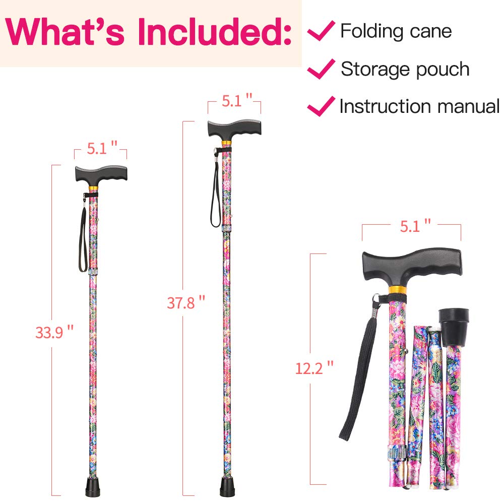 Walking Cane LIXIANG Cane for Man/Woman | Mobility & Daily Living Aids | 5-Level Height Adjustable Walking Stick | Comfortable Plastic T-Handle Portable Walking Stick Folding Cane
