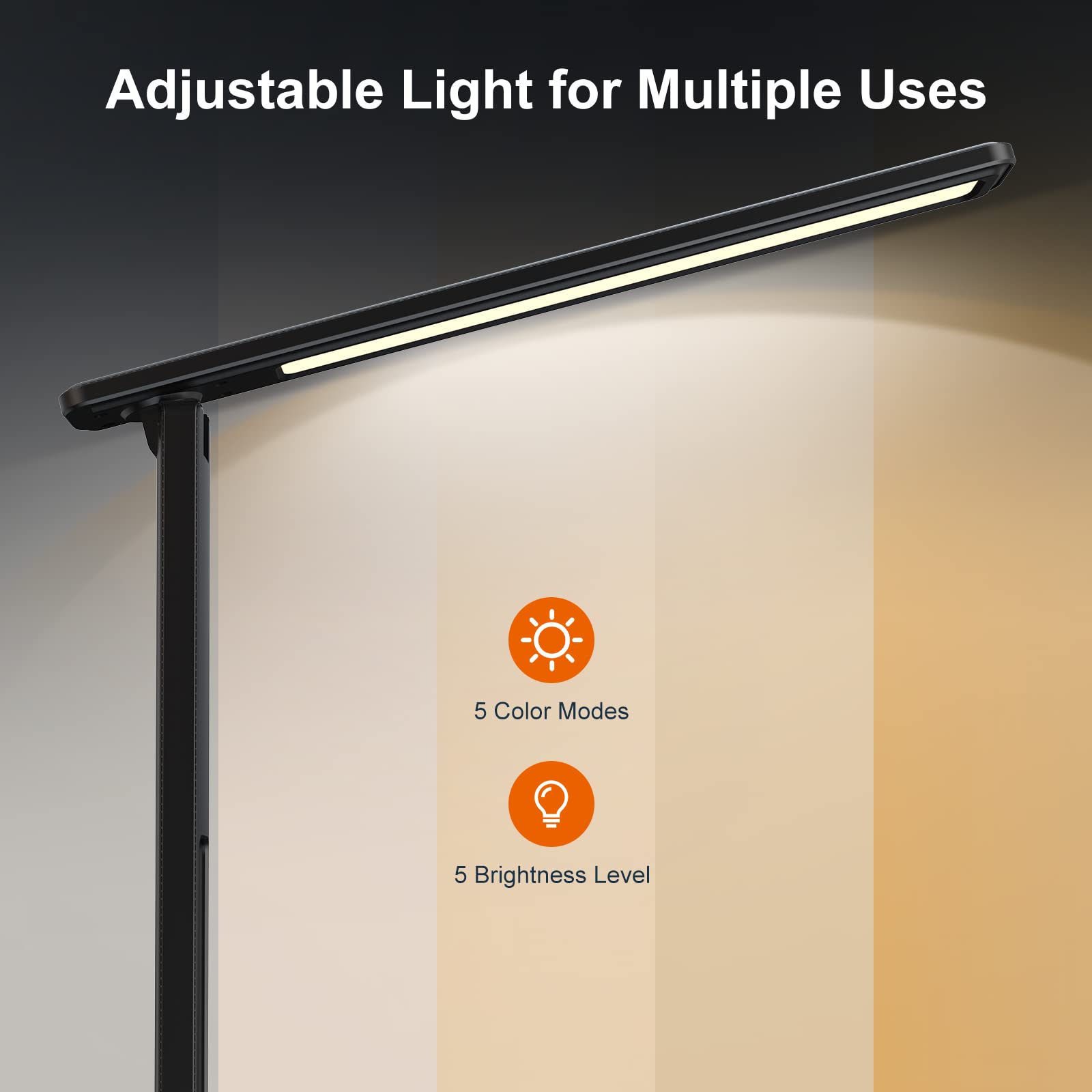 poukaran LED Desk Lamp with Wireless Charging, 5 Adjustable Light Sources and 5 Levels of Brightness Adjustment, Desk Lamp with Night Light Function, Black