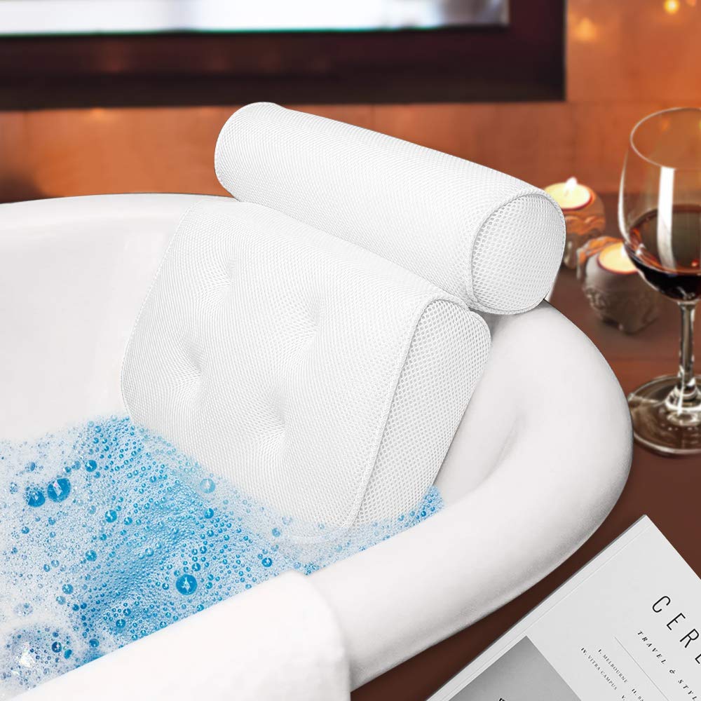 Bath Pillow, RUEOO Spa Pillow for Women &Men with 4D Air Mesh and Non-Slip Suction Cups, for Neck, Head & Shoulders Support Bathroom Pillow, Soft and Quick Drying : Beauty
