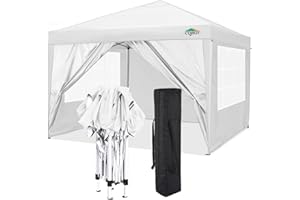 COBIZI 10x10 Pop Up Canopy Tent with 4 Sidewalls,10x10 Easy Up Waterproof Canopy Tents for Parties Camping Exhibition, Outdoor Easy Set U Gazebo Tent with Carry Bag,8 Stakes & 4 Ropes(White