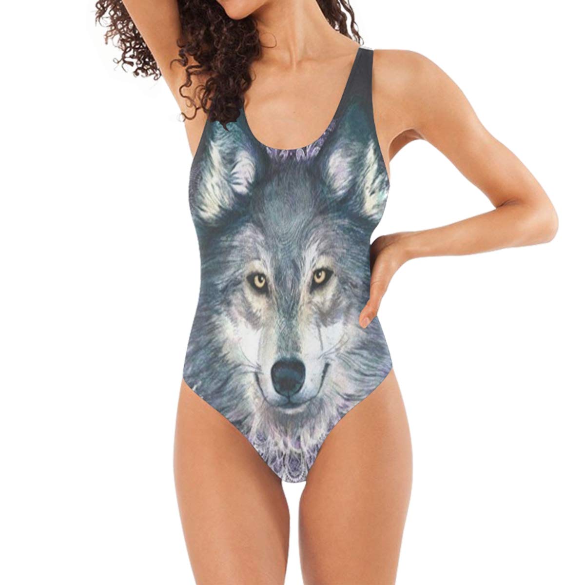 Cute Queen Wolf Swimwear One Piece Swimsuit Suits Monokini Beachwear for Women Kids Teen Girls
