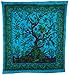 Luna Bazaar Boho Tree of Life Tapestry, Wall Hanging, and Bedspread,85"W x 95"L (Large, 7 X 8 Feet, Blue and Green, 100% Cotton, Fair Trade Certified)