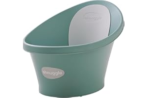 Shnuggle Newborn Baby Bath | Built in Support Bump and Soft Backrest | Suitable from Newborn | Bath Seat Support Includes Plug | Eucalyptus Green