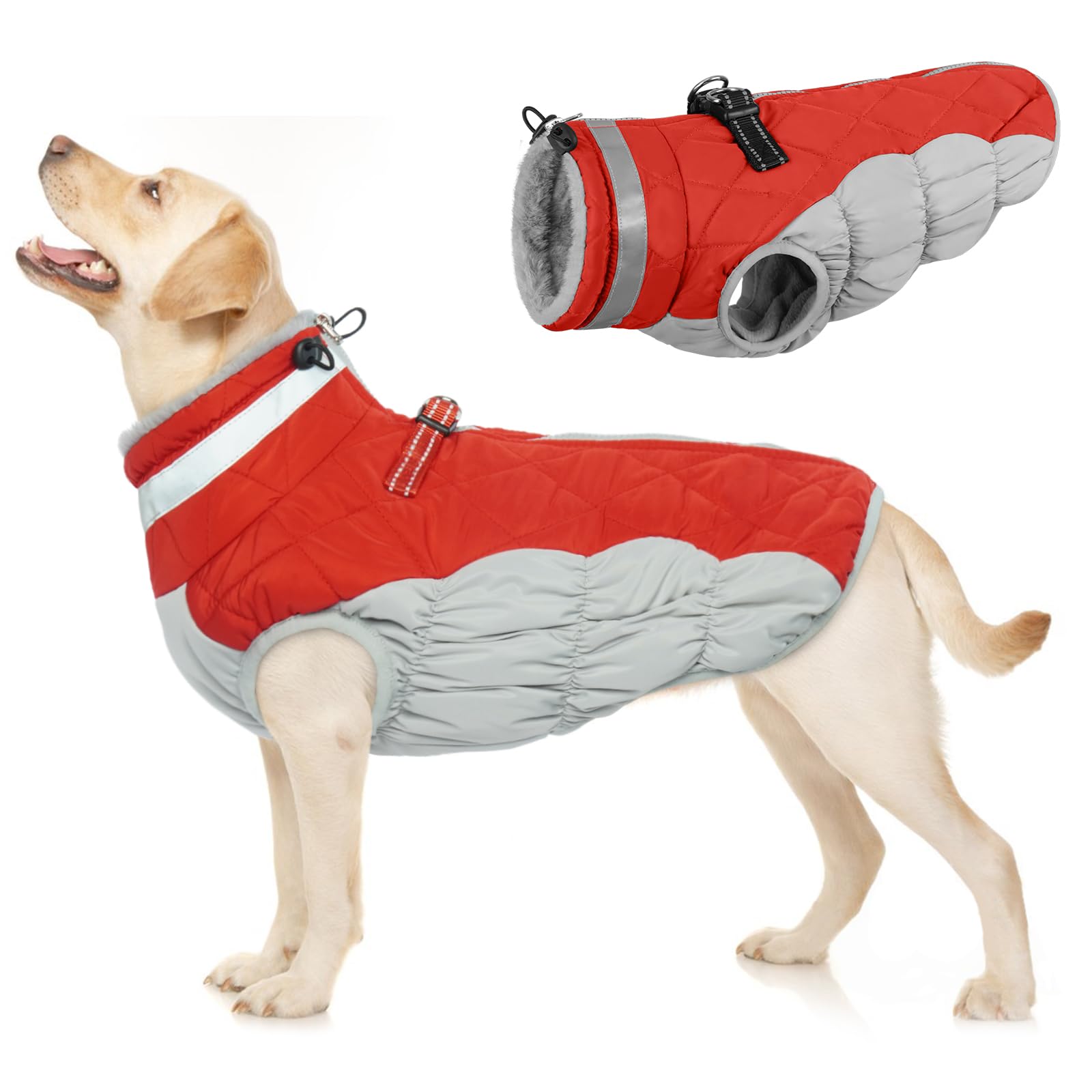 Medium Dogs Jackets, Waterproof Jacket Winter Warm Reflective Coat Windproof Clothes Cozy Fleece Lining with Zip Closure Dog Winter Apparel Outdoor Clothes(Red, M) — image 1