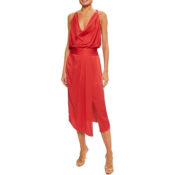 Ramy Brook Women's Satin Arina Pleated Midi Dress, Desert Brown, 2 at Amazon Women's Clothing store Ramy Brook Women's Satin Arina Pleated Midi Dress, Desert Brown, 2 at Amazon Women's Clothing store
