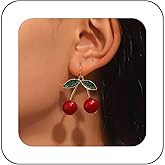 Xduargs Boho Cherry Dangle Earrings Vintage Fruit Cherry Earrings Red Cherry Hook Earrings 3D Cherry Drop Earrings Jewelry for Women