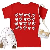 LAZYCHILD Kids Valentine Shirt Girls Valentines Day Shirts Heart Graphic Long Sleeve Striped Tee Tops 5-14 Years