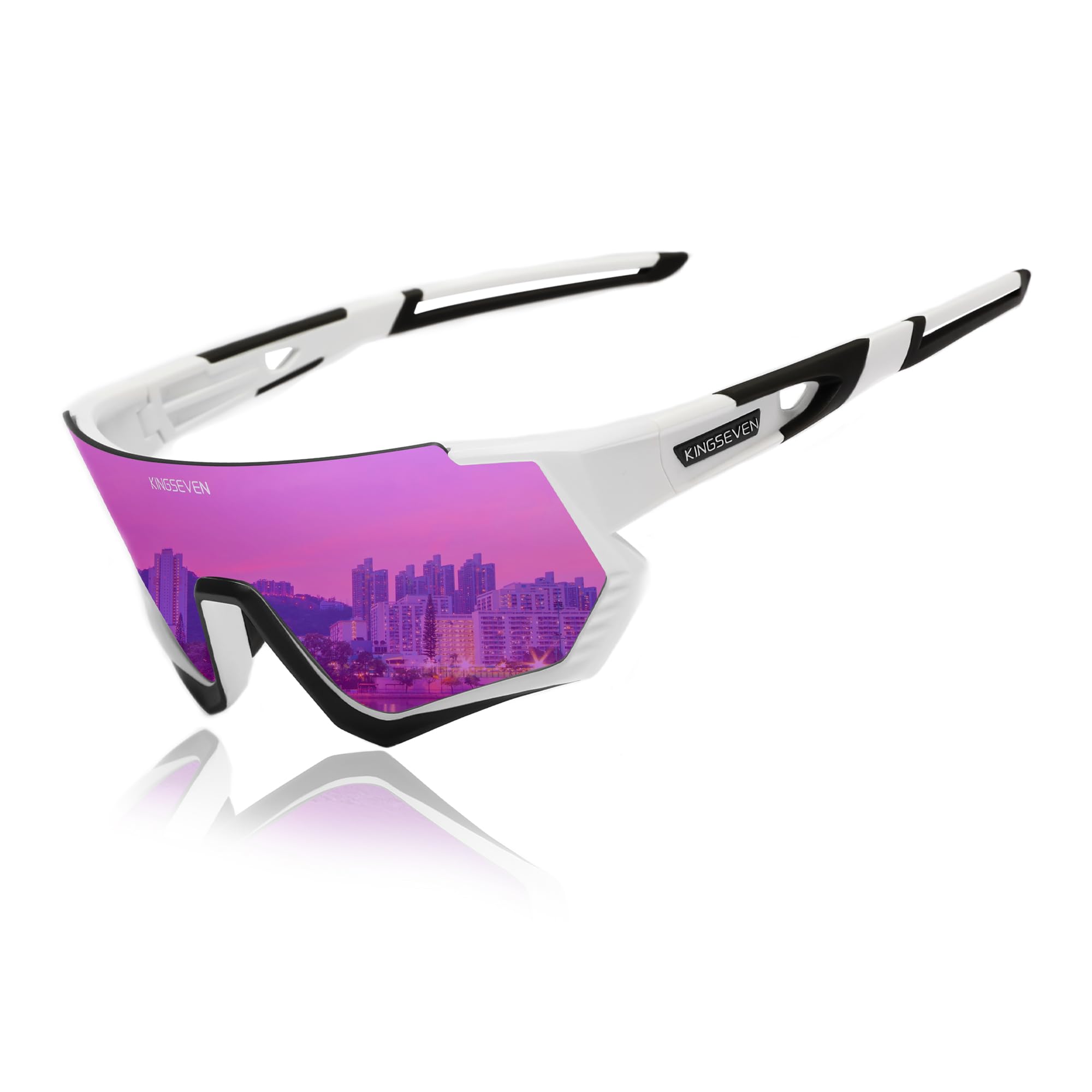 KINGSEVEN Polarized Cycling Sunglasses Men Sports Sunglasses Mtb Bicycle Glasses UV400 Protection LS910 (LS910-C04 White Purple)