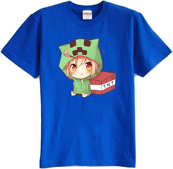 Amazon マインクラフト Minecraft Tシャツ キッズ 子供服 マイクラ グッズ 萌 キーホルダー セット ランダムカード付 150cm ブルー Tシャツ カットソー 通販