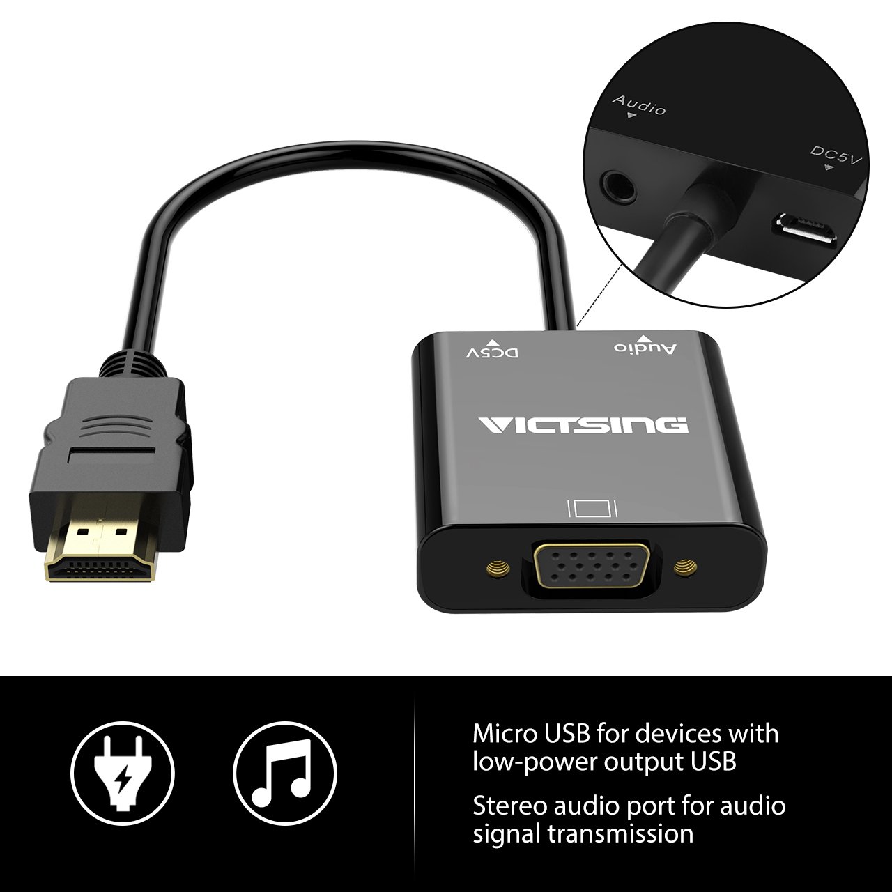 VicTsing HDMI to VGA with Audio Adapter, GoldPlated 1080P Active HDMI to VGA eBay