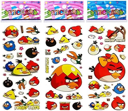 6 Sheets Puffy Dimensional Scrapbooking Party Favor Stickers + 18 FREE Scratch and Sniff Stickers - ANGRY BIRDS
