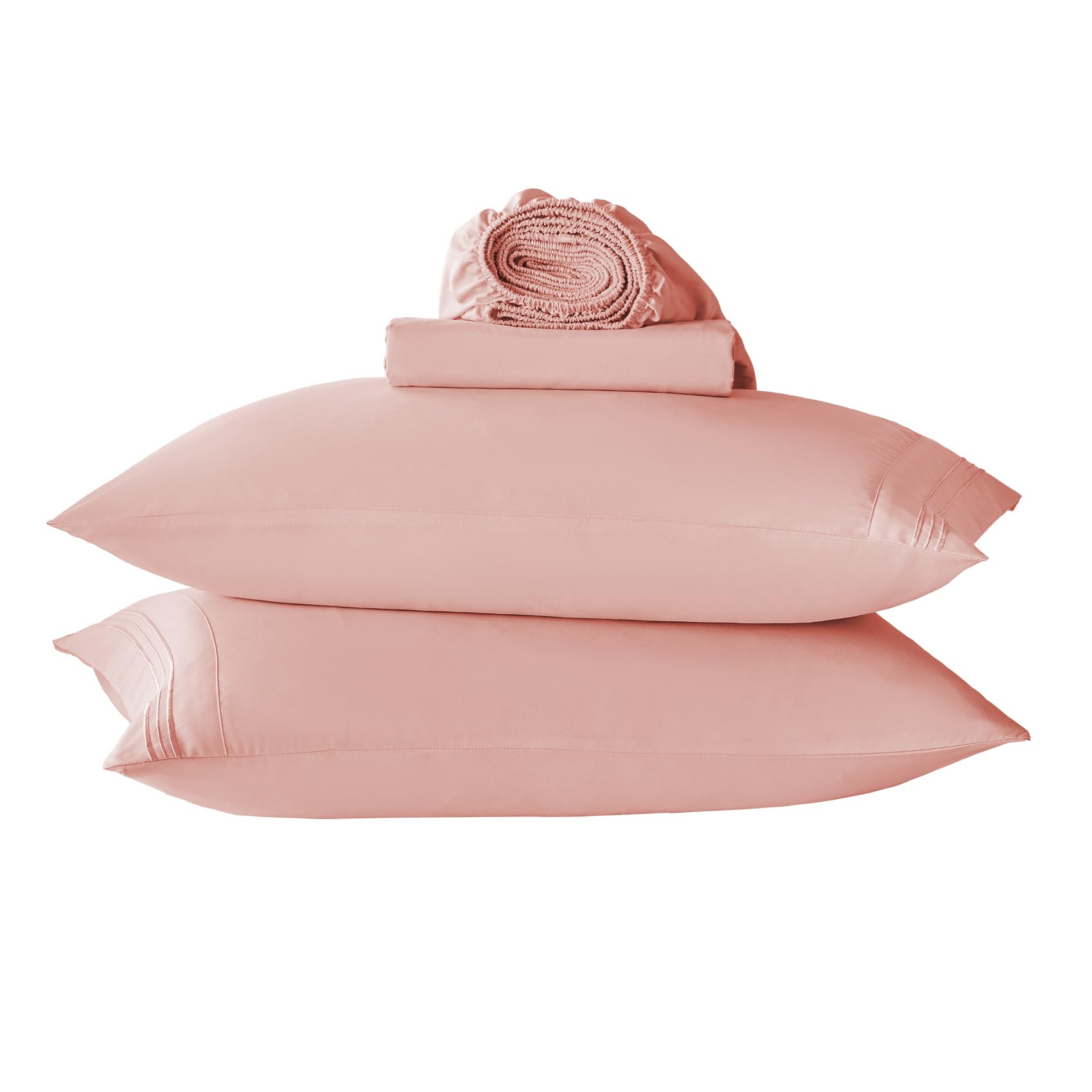 Yibeizi Pink King Size Bed Sheets Set-Deep Pocket Bedding Sheets & Pillowcases-Hotel Luxury- Cooling Microfiber Bedsheets 4 Piece