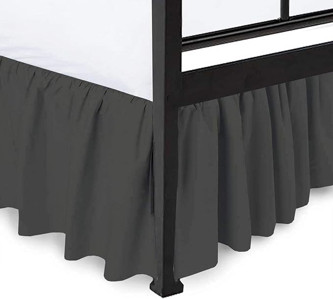 Shreem Linen Ruffled Bed Skirt with Split Corners Dark
