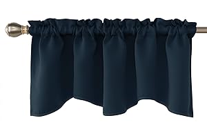 Deconovo Navy Blue Valances fo Windows, Blackout Valances for Bedroom, Scalloped Short Curtains, Window Tiers (52x18 Inch, Navy Blue, 1 Panel)