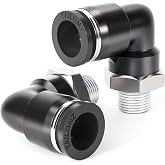 TAILONZ 1/2" x 1/4" NPT Push to Connect Elbow Fitting 5Pcs | Copper&amp;Plastic,Black&amp;Silver,for PU/PA/PE/PVC,Pneumatics,Factories,Workshops,Automation,Assembly,Repair,Industrial,Machinery
