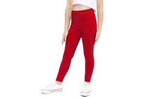 Lilax Girls' Basic Solid Full Length Cotton Soft Leggings