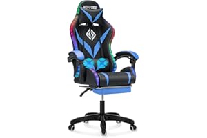 VANSPACE Gaming Chair with Massage and LED Lights Ergonomic Video Game Chairs with Footrest High Back Reclining Computer Chair with Adjustable Lumbar Support Blue and Black
