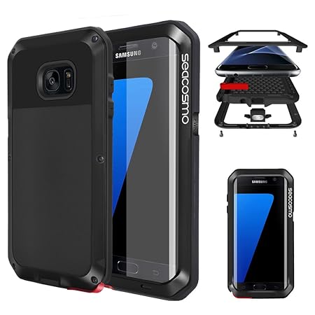 seacosmo Galaxy S7 Edge Hülle, [Tough Armor] Aluminium Doppelte Schutz Stoßfest Schutzhülle für Samsung Galaxy S7 Edge, Schwa