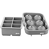 glacio Ice Cube Molds - Silicone Combo Trays - Sphere Ice Mold Ball Maker with Lid & Large Square Tray - Set of 2