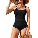 SHEKINI Tummy Control One Piece Bathing Suit U Neck Women One Piece Swimsuit Sexy Textured 1 Piece Swimsuit