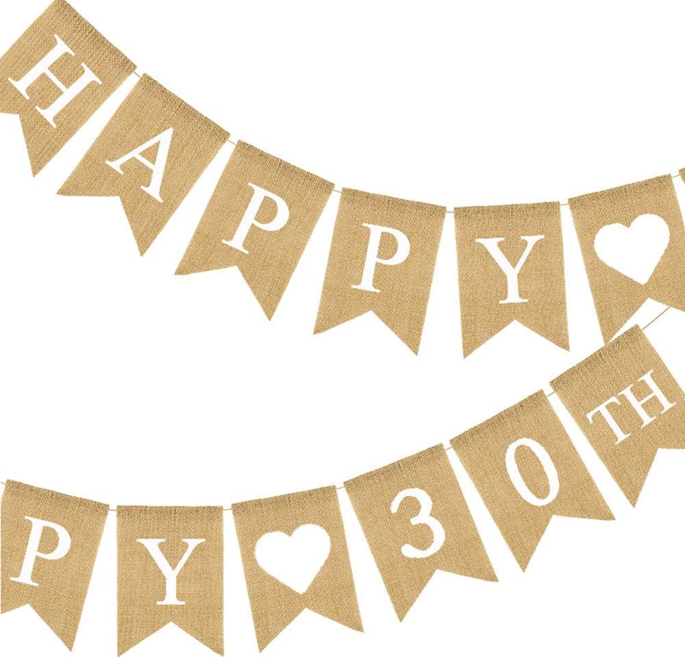 Pargleev 30th Birthday Bunting Burlap Banner, Happy Thirty 30 Celebrations Flag for Surprise Party Decorations - Image 4