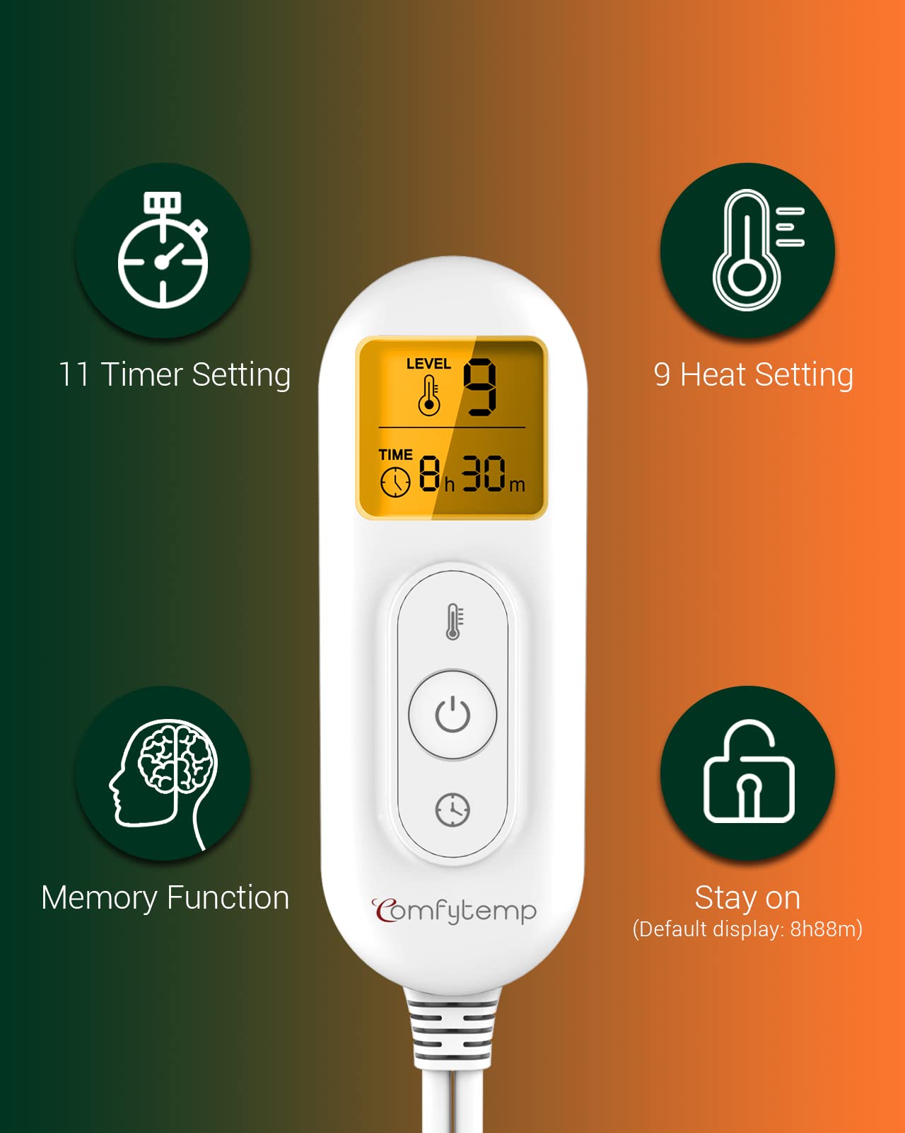 Comfytemp Weighted Heating Pad,XL Electric Heating Pads with 9 Heat Setting, 11 Auto-Off & Stay on, Memory Function, 2.2 lb Weighted Beads for Back Pain, Shoulders and Cramps Relief, 12x 24