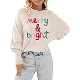 TIXOM Merry Christmas Sweaters for Women Merry and Bright Graphic Long Batwing Sleeve Pullover Winter Xmas Sweater