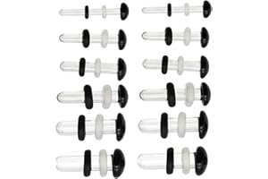6 Pairs Black and Clear Safe Glass Plugs for Dead Stretching Kit, Smooth Glass Gauges Single Flare Ear Tunnels with Silicone 