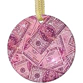 Pink Money Preppy Christmas Ceramic Ornaments Porcelain Pendant Xmas Tree Hanging Ornaments for Home Holiday Decoration Gift