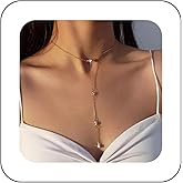 Andelaisi Boho Crystal Lariat Y Choker Necklace Gold Rhinestone Y Lariat Necklace Choker Vintage Cz Drop Chain Necklace Long Chain Y Necklace Jewelry for Women